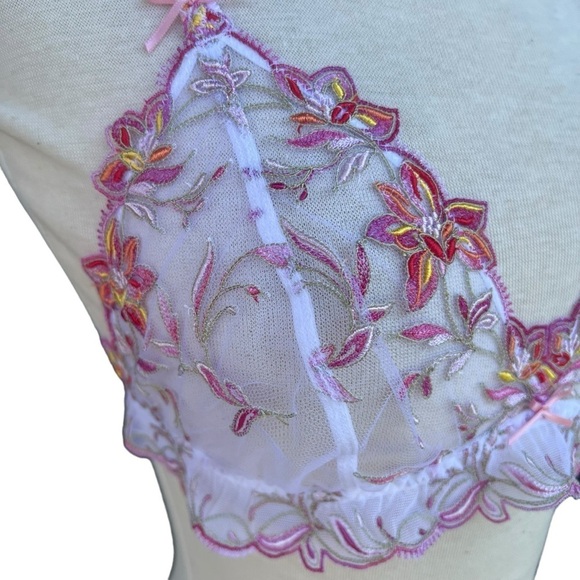 Lise Charmel Ete Frivole Wireless Bra Azalea Floral Embroidered Lace Large GUC - Picture 5 of 13